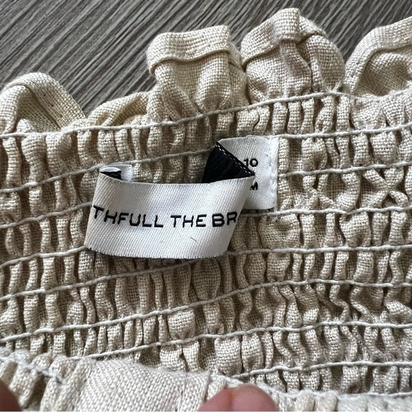 Faithfull the Brand Linen Strapless Crop Top - Size M - Smocked Neutral Summer - Picture 2 of 5